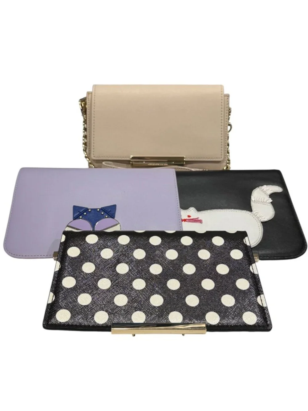 👜 Kate Spade Make It Mine Shoulder Mini Purse Beige + 3 Flaps Cat Polka Dot